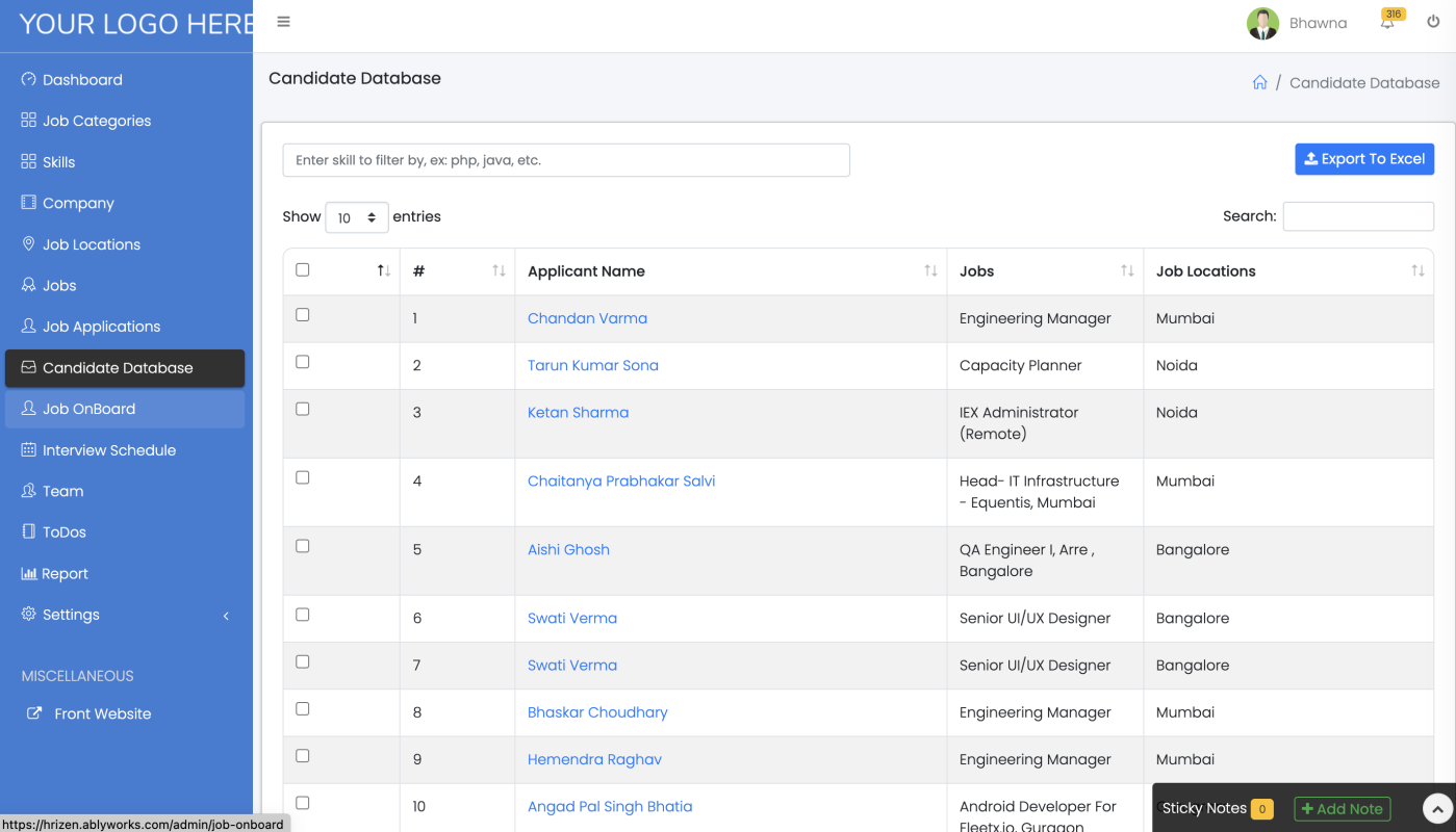 Manage Candidate Database